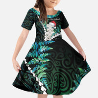 New Zealand Personalised Family Matching Summer Maxi Dress and Hawaiian Shirt Meri Kirihimete Kowhaiwhai Mix Paua Shell - Emerald LT7 Daughter's Dress Green - Polynesian Pride
