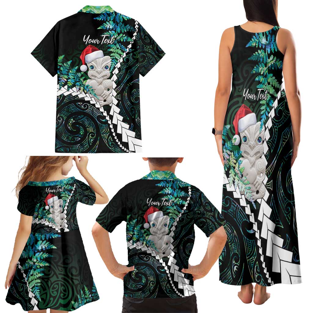 New Zealand Personalised Family Matching Tank Maxi Dress and Hawaiian Shirt Meri Kirihimete Kowhaiwhai Mix Paua Shell - Emerald LT7 - Polynesian Pride