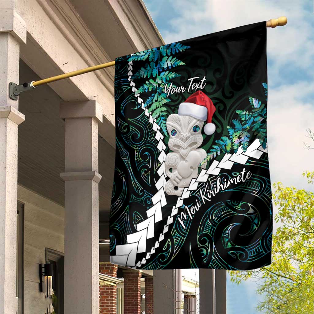 New Zealand Personalised Garden Flag Meri Kirihimete Kowhaiwhai Mix Paua Shell - Emerald LT7 House Flag Green - Polynesian Pride