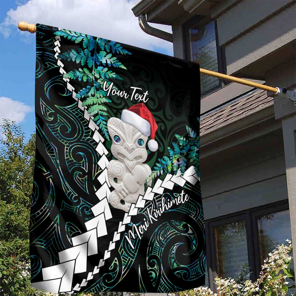 New Zealand Personalised Garden Flag Meri Kirihimete Kowhaiwhai Mix Paua Shell - Emerald LT7 - Polynesian Pride