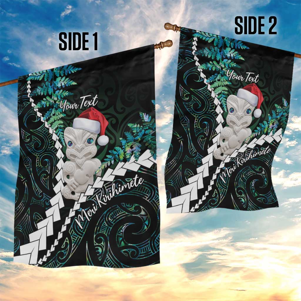 New Zealand Personalised Garden Flag Meri Kirihimete Kowhaiwhai Mix Paua Shell - Emerald LT7 - Polynesian Pride