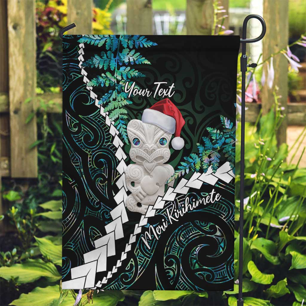 New Zealand Personalised Garden Flag Meri Kirihimete Kowhaiwhai Mix Paua Shell - Emerald LT7 Garden Flag Green - Polynesian Pride