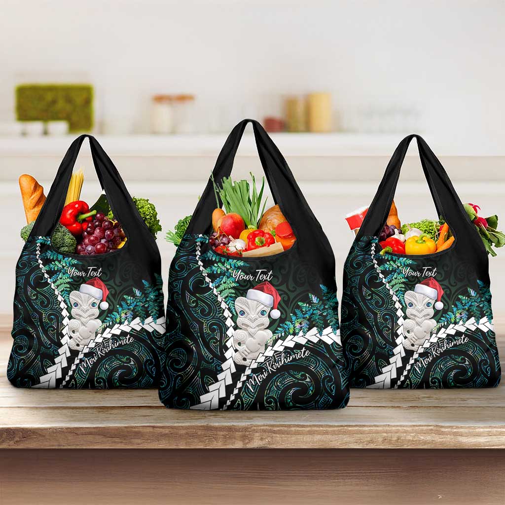 New Zealand Personalised Grocery Bag Meri Kirihimete Kowhaiwhai Mix Paua Shell - Emerald LT7 3-pack One Size Green - Polynesian Pride