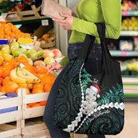 New Zealand Personalised Grocery Bag Meri Kirihimete Kowhaiwhai Mix Paua Shell - Emerald LT7 - Polynesian Pride