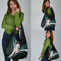 New Zealand Personalised Grocery Bag Meri Kirihimete Kowhaiwhai Mix Paua Shell - Emerald LT7 - Polynesian Pride