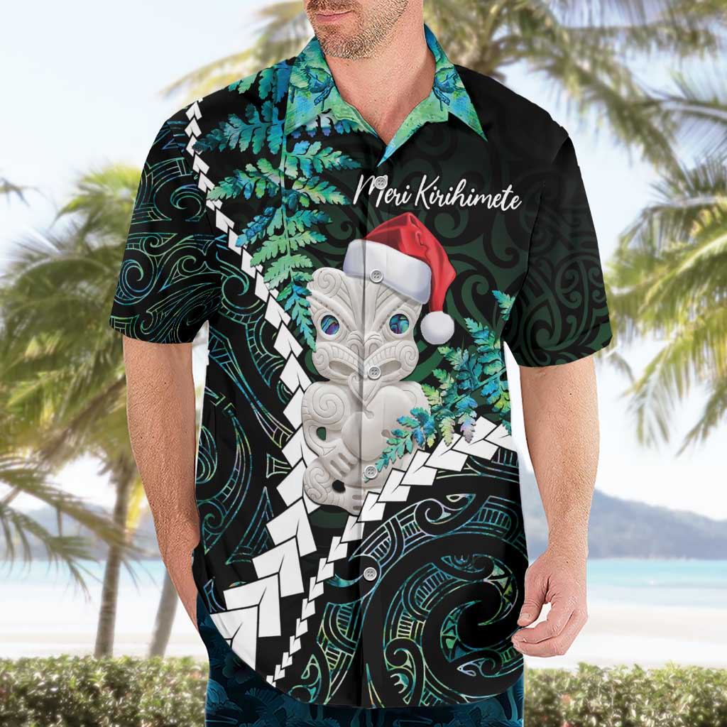 New Zealand Personalised Hawaiian Shirt Meri Kirihimete Kowhaiwhai Mix Paua Shell - Emerald LT7 - Polynesian Pride