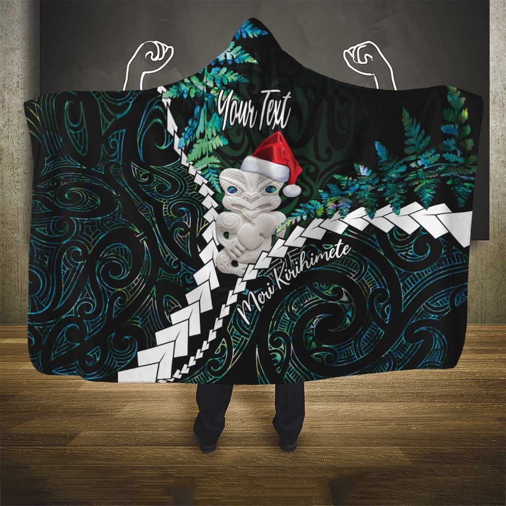 New Zealand Personalised Hooded Blanket Meri Kirihimete Kowhaiwhai Mix Paua Shell - Emerald LT7 - Polynesian Pride