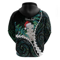 New Zealand Personalised Hoodie Meri Kirihimete Kowhaiwhai Mix Paua Shell - Emerald LT7 - Polynesian Pride