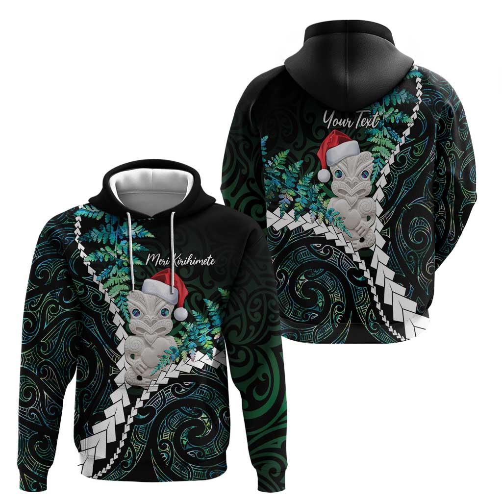 New Zealand Personalised Hoodie Meri Kirihimete Kowhaiwhai Mix Paua Shell - Emerald LT7 - Polynesian Pride