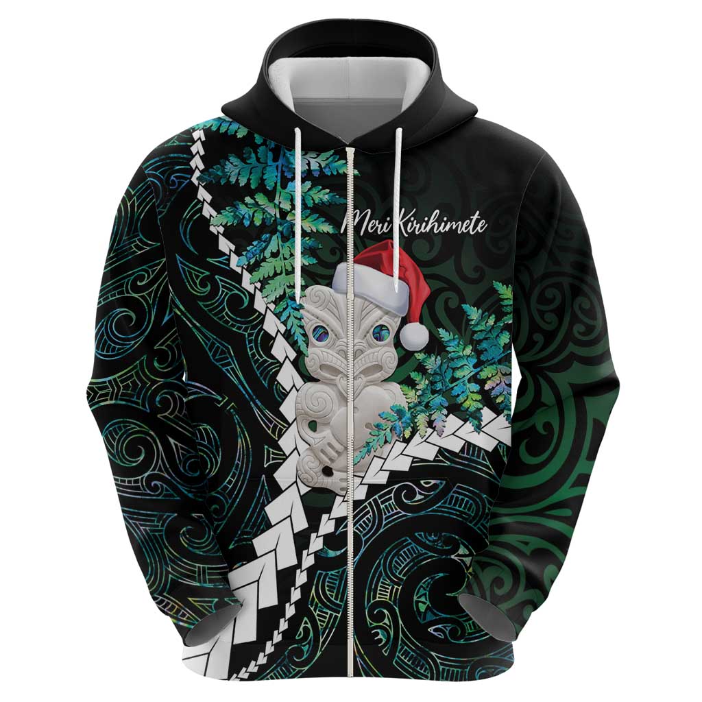 New Zealand Personalised Hoodie Meri Kirihimete Kowhaiwhai Mix Paua Shell - Emerald LT7 - Polynesian Pride