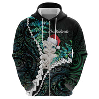 New Zealand Personalised Hoodie Meri Kirihimete Kowhaiwhai Mix Paua Shell - Emerald LT7 - Polynesian Pride