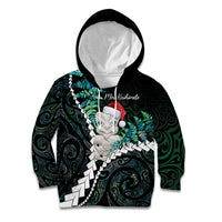New Zealand Personalised Kid Hoodie Meri Kirihimete Kowhaiwhai Mix Paua Shell - Emerald LT7 Hoodie Green - Polynesian Pride
