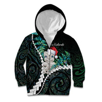 New Zealand Personalised Kid Hoodie Meri Kirihimete Kowhaiwhai Mix Paua Shell - Emerald LT7 Zip Hoodie Green - Polynesian Pride