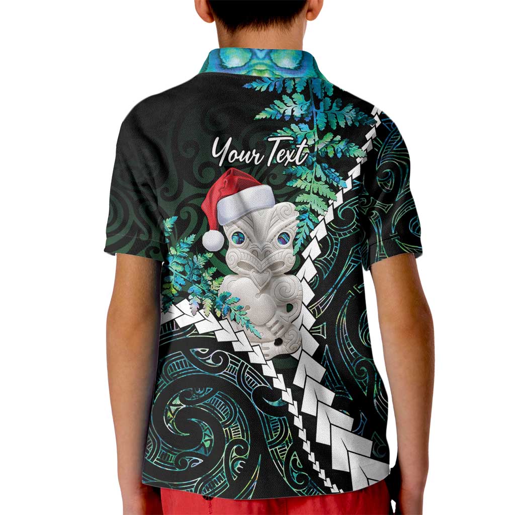 New Zealand Personalised Kid Polo Shirt Meri Kirihimete Kowhaiwhai Mix Paua Shell - Emerald LT7 - Polynesian Pride