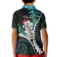 New Zealand Personalised Kid Polo Shirt Meri Kirihimete Kowhaiwhai Mix Paua Shell - Emerald LT7 - Polynesian Pride