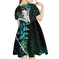New Zealand Personalised Kid Short Sleeve Dress Meri Kirihimete Kowhaiwhai Mix Paua Shell - Emerald LT7 - Polynesian Pride