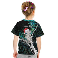 New Zealand Personalised Kid T Shirt Meri Kirihimete Kowhaiwhai Mix Paua Shell - Emerald LT7 - Polynesian Pride