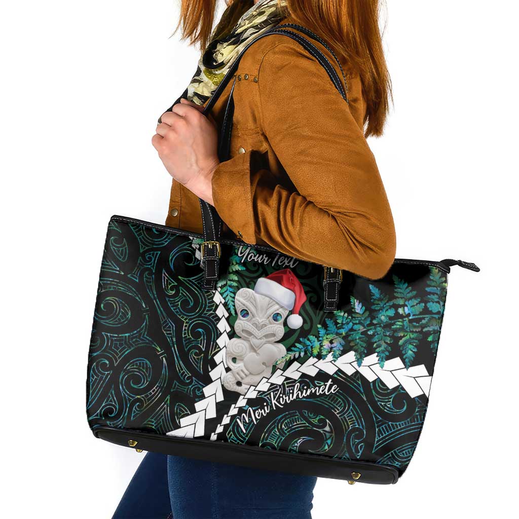 New Zealand Personalised Leather Tote Bag Meri Kirihimete Kowhaiwhai Mix Paua Shell - Emerald LT7 Green - Polynesian Pride