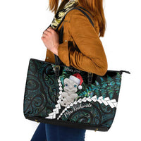 New Zealand Personalised Leather Tote Bag Meri Kirihimete Kowhaiwhai Mix Paua Shell - Emerald LT7 Green - Polynesian Pride