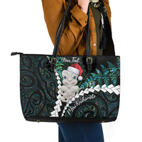 New Zealand Personalised Leather Tote Bag Meri Kirihimete Kowhaiwhai Mix Paua Shell - Emerald LT7 - Polynesian Pride