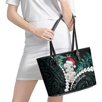 New Zealand Personalised Leather Tote Bag Meri Kirihimete Kowhaiwhai Mix Paua Shell - Emerald LT7 - Polynesian Pride