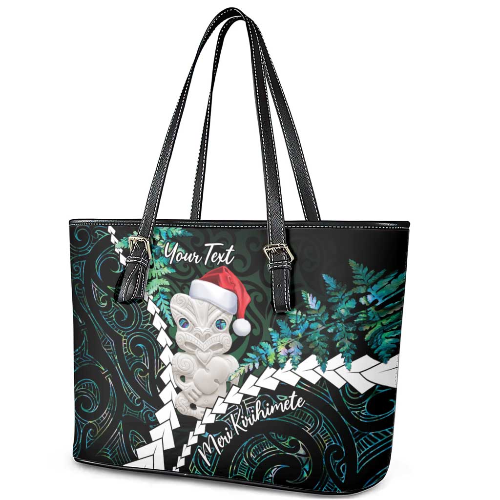 New Zealand Personalised Leather Tote Bag Meri Kirihimete Kowhaiwhai Mix Paua Shell - Emerald LT7 - Polynesian Pride