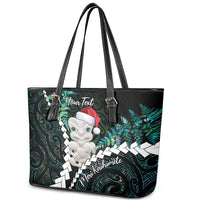 New Zealand Personalised Leather Tote Bag Meri Kirihimete Kowhaiwhai Mix Paua Shell - Emerald LT7 - Polynesian Pride