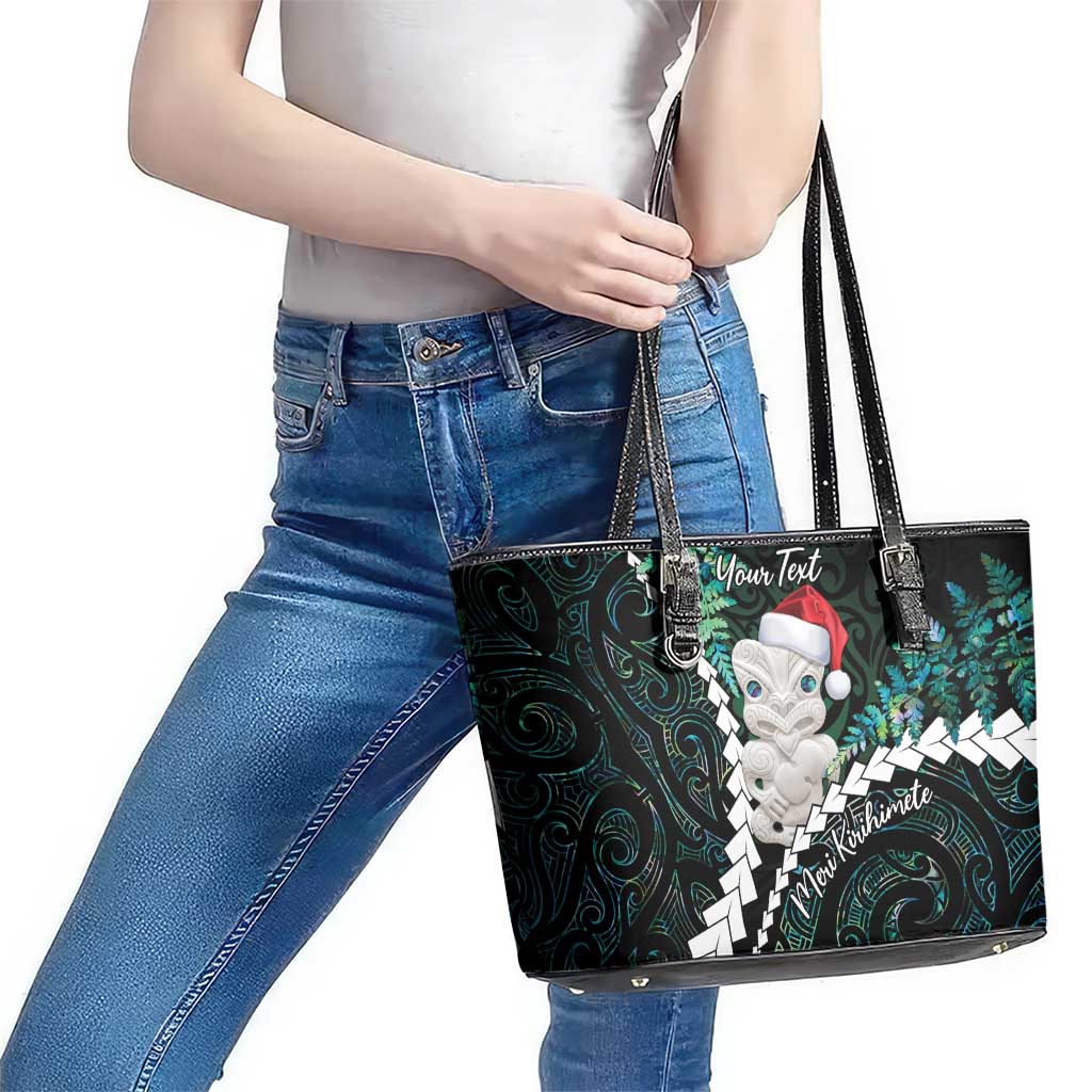 New Zealand Personalised Leather Tote Bag Meri Kirihimete Kowhaiwhai Mix Paua Shell - Emerald LT7 - Polynesian Pride