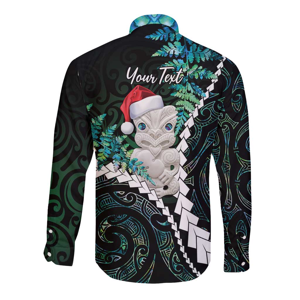 New Zealand Personalised Long Sleeve Button Shirt Meri Kirihimete Kowhaiwhai Mix Paua Shell - Emerald LT7 - Polynesian Pride