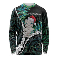 New Zealand Personalised Long Sleeve Shirt Meri Kirihimete Kowhaiwhai Mix Paua Shell - Emerald LT7 Unisex Green - Polynesian Pride