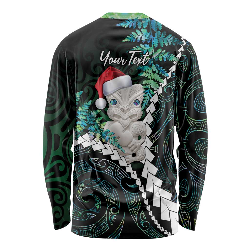 New Zealand Personalised Long Sleeve Shirt Meri Kirihimete Kowhaiwhai Mix Paua Shell - Emerald LT7 - Polynesian Pride