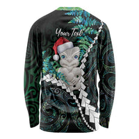 New Zealand Personalised Long Sleeve Shirt Meri Kirihimete Kowhaiwhai Mix Paua Shell - Emerald LT7 - Polynesian Pride
