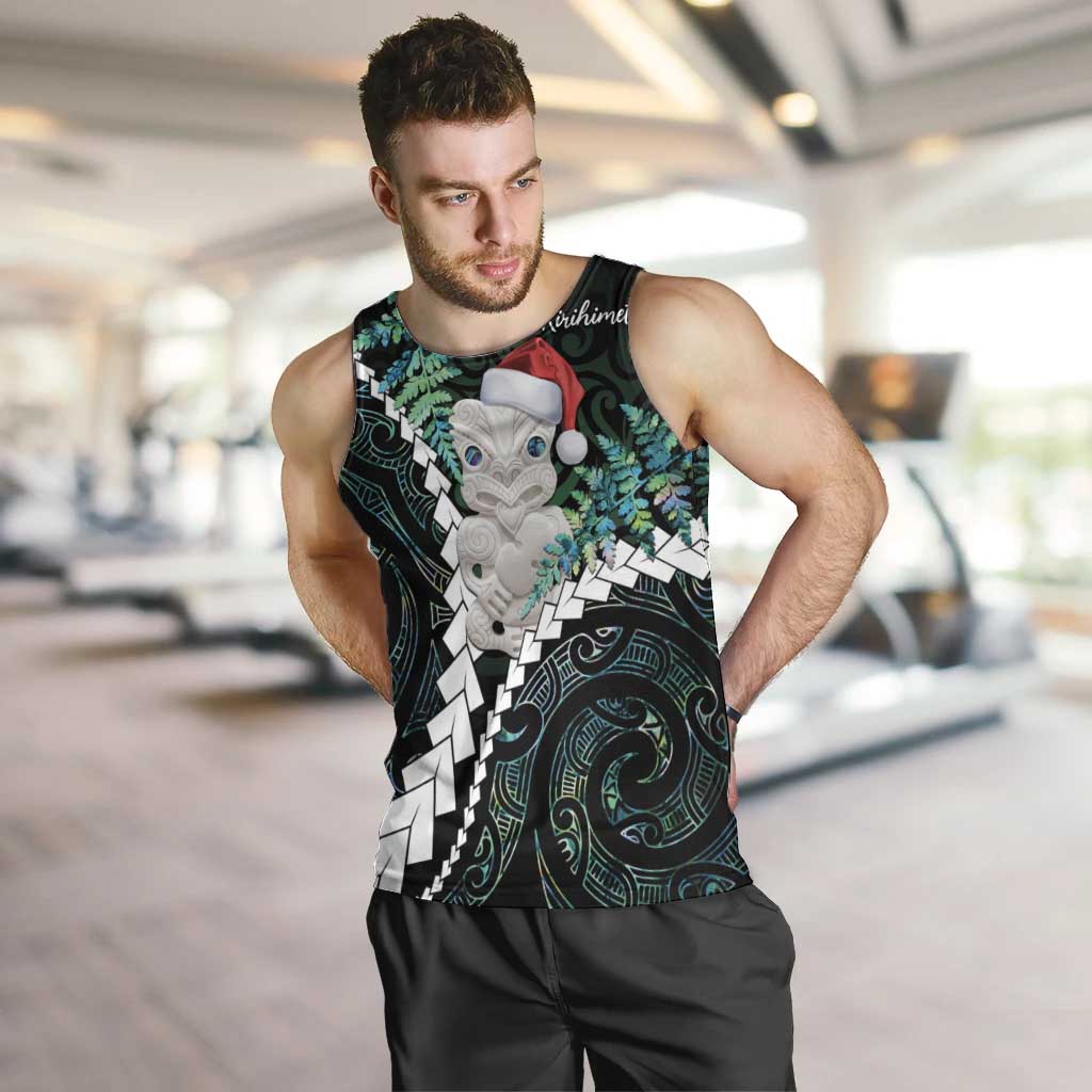 New Zealand Personalised Men Tank Top Meri Kirihimete Kowhaiwhai Mix Paua Shell - Emerald LT7 Green - Polynesian Pride