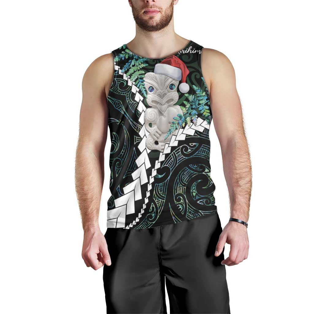 New Zealand Personalised Men Tank Top Meri Kirihimete Kowhaiwhai Mix Paua Shell - Emerald LT7 - Polynesian Pride