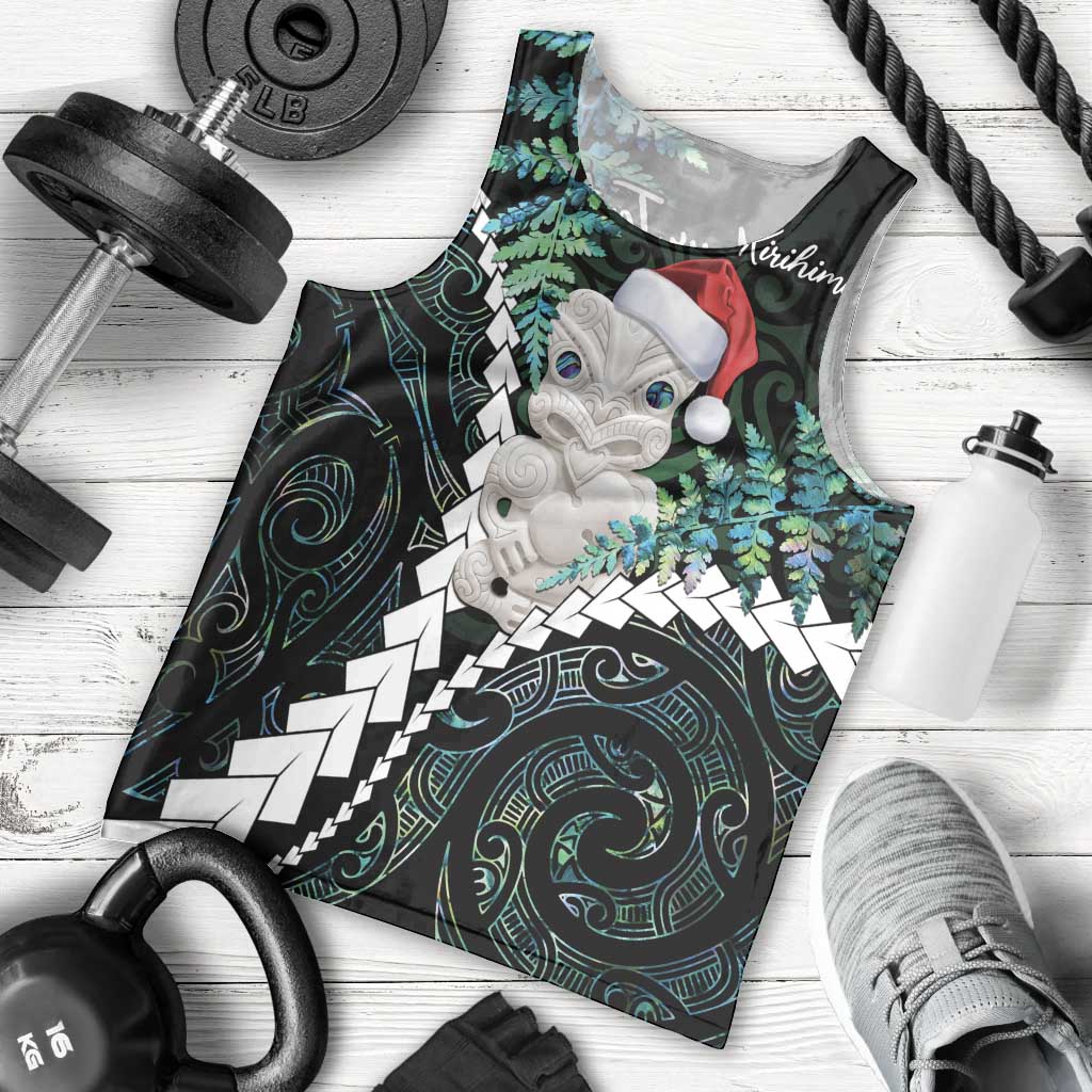 New Zealand Personalised Men Tank Top Meri Kirihimete Kowhaiwhai Mix Paua Shell - Emerald LT7 - Polynesian Pride