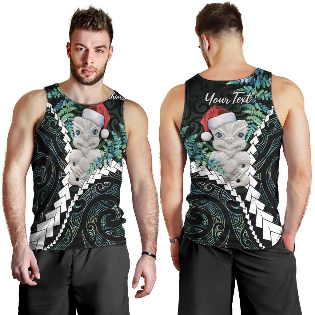 New Zealand Personalised Men Tank Top Meri Kirihimete Kowhaiwhai Mix Paua Shell - Emerald LT7 - Polynesian Pride