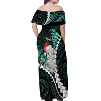 New Zealand Personalised Off Shoulder Maxi Dress Meri Kirihimete Kowhaiwhai Mix Paua Shell - Emerald LT7 - Polynesian Pride
