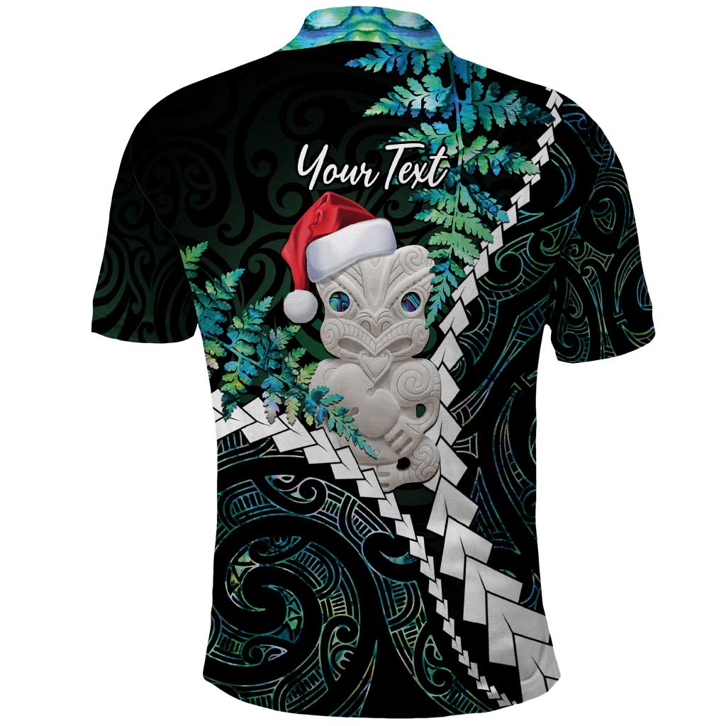 New Zealand Personalised Polo Shirt Meri Kirihimete Kowhaiwhai Mix Paua Shell - Emerald LT7 - Polynesian Pride