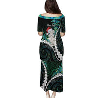 New Zealand Personalised Puletasi Meri Kirihimete Kowhaiwhai Mix Paua Shell - Emerald LT7 - Polynesian Pride
