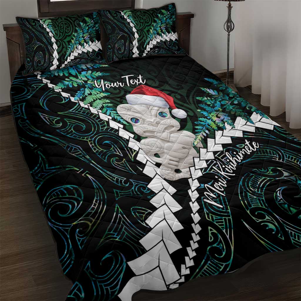New Zealand Personalised Quilt Bed Set Meri Kirihimete Kowhaiwhai Mix Paua Shell - Emerald LT7 Green - Polynesian Pride