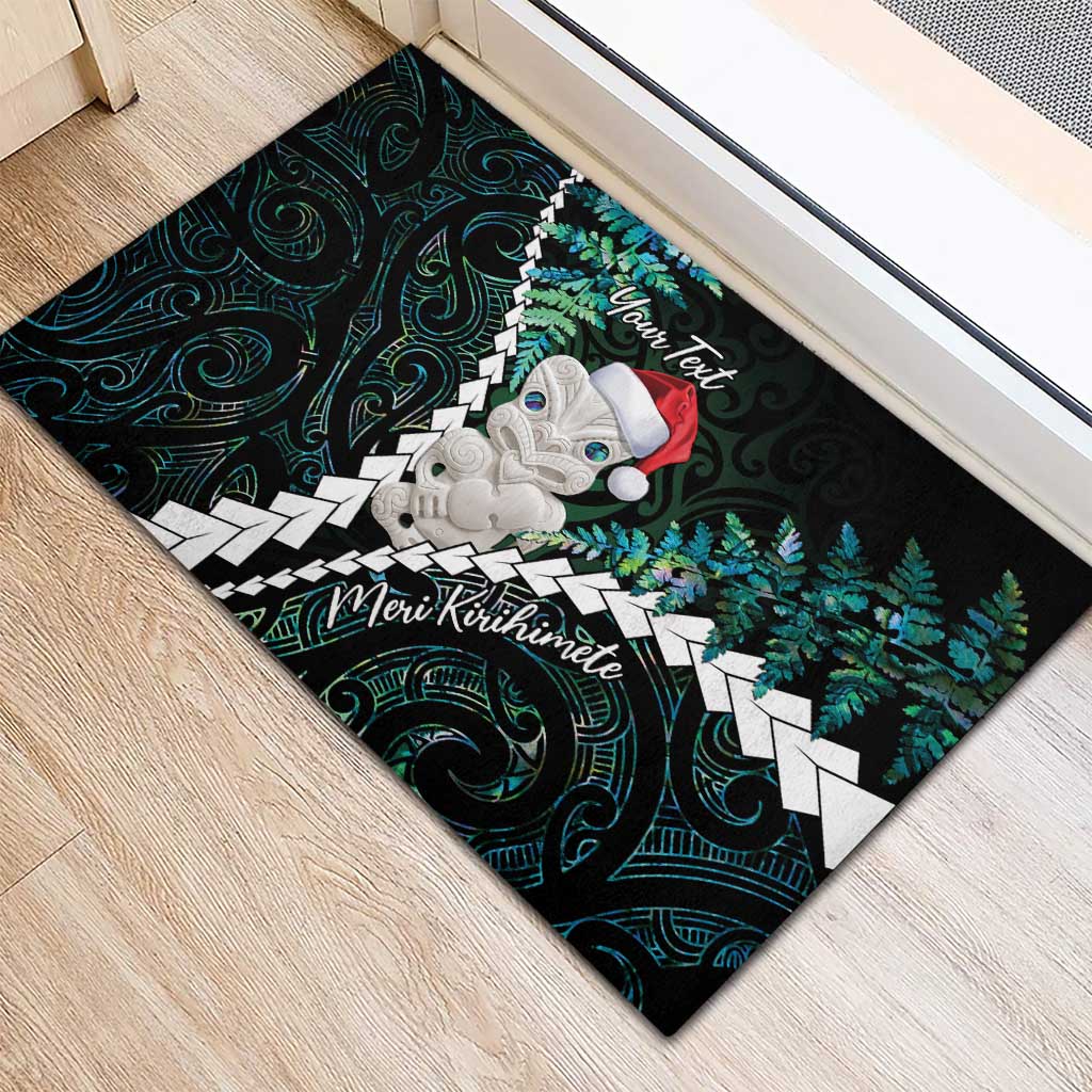 New Zealand Personalised Rubber Doormat Meri Kirihimete Kowhaiwhai Mix Paua Shell - Emerald LT7 - Polynesian Pride