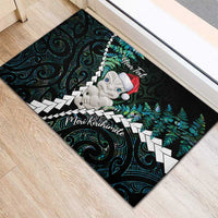 New Zealand Personalised Rubber Doormat Meri Kirihimete Kowhaiwhai Mix Paua Shell - Emerald LT7 - Polynesian Pride