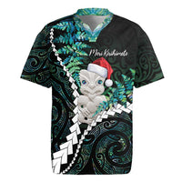 New Zealand Personalised Rugby Jersey Meri Kirihimete Kowhaiwhai Mix Paua Shell - Emerald LT7 Green - Polynesian Pride