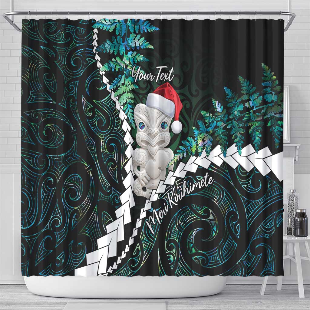 New Zealand Personalised Shower Curtain Meri Kirihimete Kowhaiwhai Mix Paua Shell - Emerald LT7 - Polynesian Pride