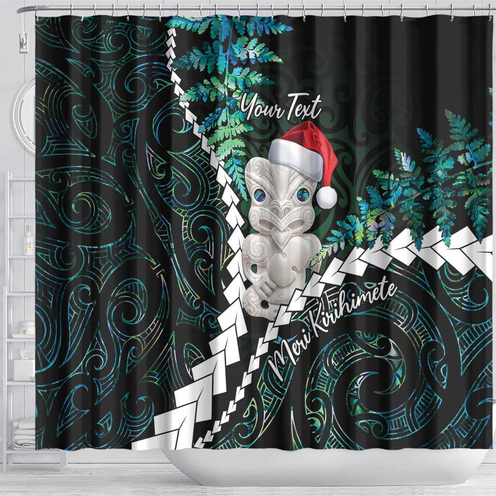 New Zealand Personalised Shower Curtain Meri Kirihimete Kowhaiwhai Mix Paua Shell - Emerald LT7 - Polynesian Pride