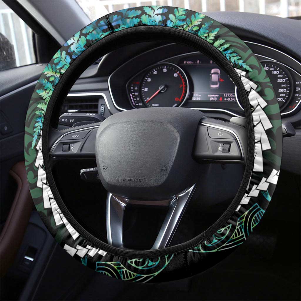 New Zealand Steering Wheel Cover Meri Kirihimete Kowhaiwhai Mix Paua Shell - Emerald LT7 - Polynesian Pride