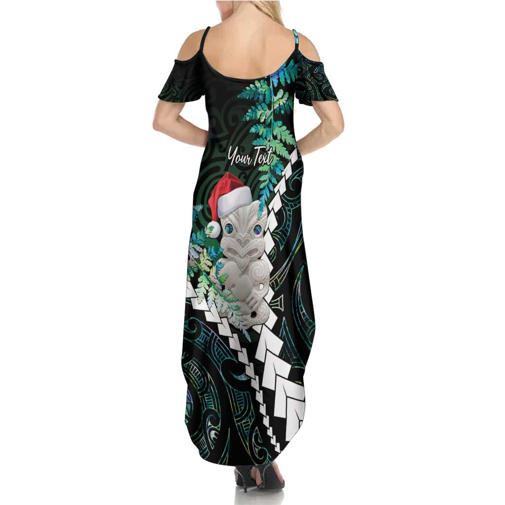 New Zealand Personalised Summer Maxi Dress Meri Kirihimete Kowhaiwhai Mix Paua Shell - Emerald LT7 - Polynesian Pride