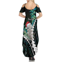 New Zealand Personalised Summer Maxi Dress Meri Kirihimete Kowhaiwhai Mix Paua Shell - Emerald LT7 - Polynesian Pride