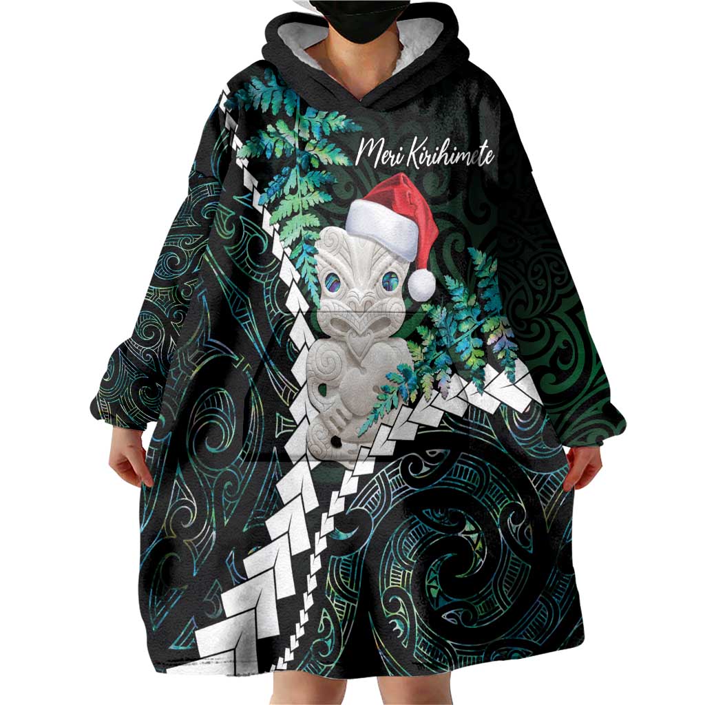 New Zealand Personalised Wearable Blanket Hoodie Meri Kirihimete Kowhaiwhai Mix Paua Shell - Emerald LT7 - Polynesian Pride