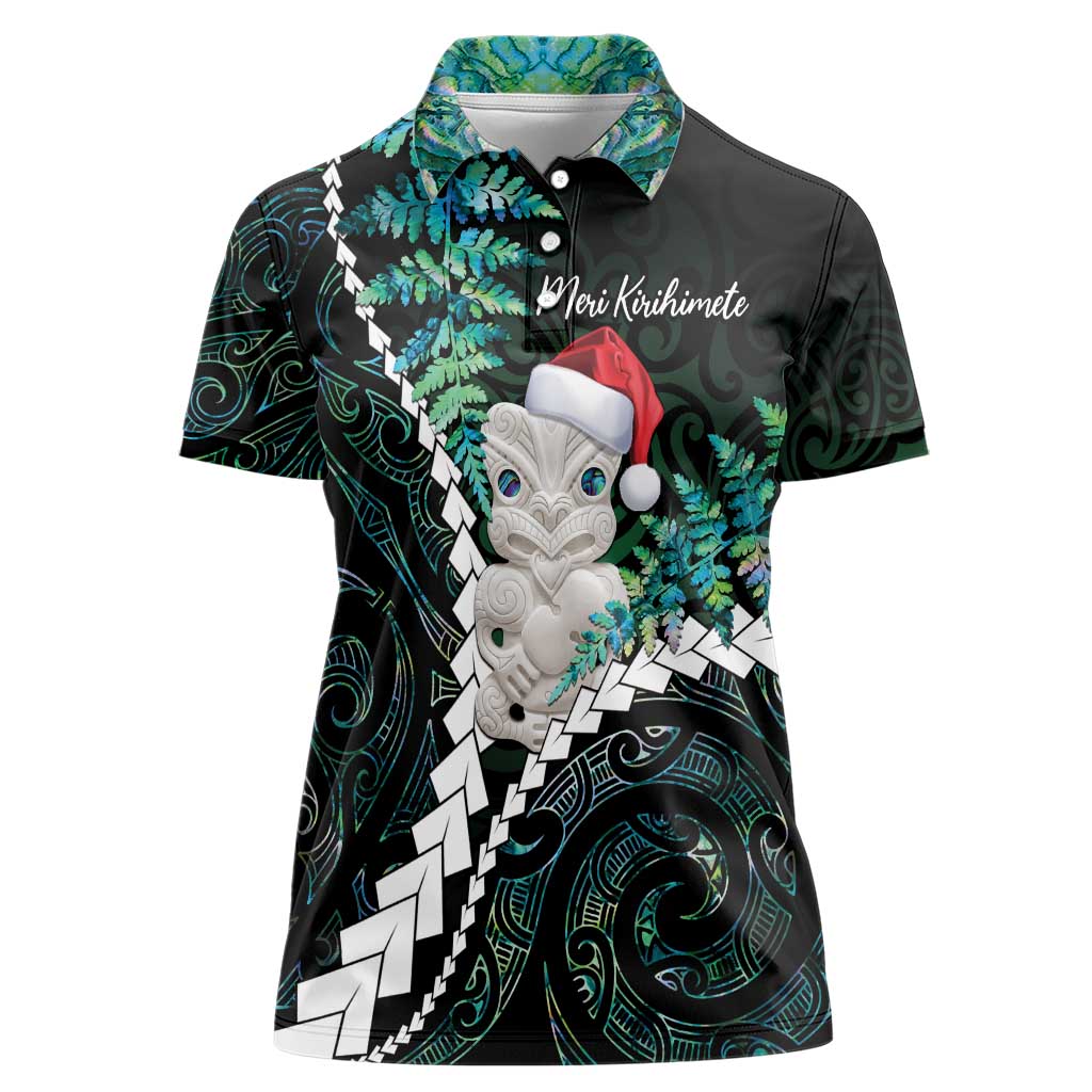 New Zealand Personalised Women Polo Shirt Meri Kirihimete Kowhaiwhai Mix Paua Shell - Emerald LT7 Female Green - Polynesian Pride